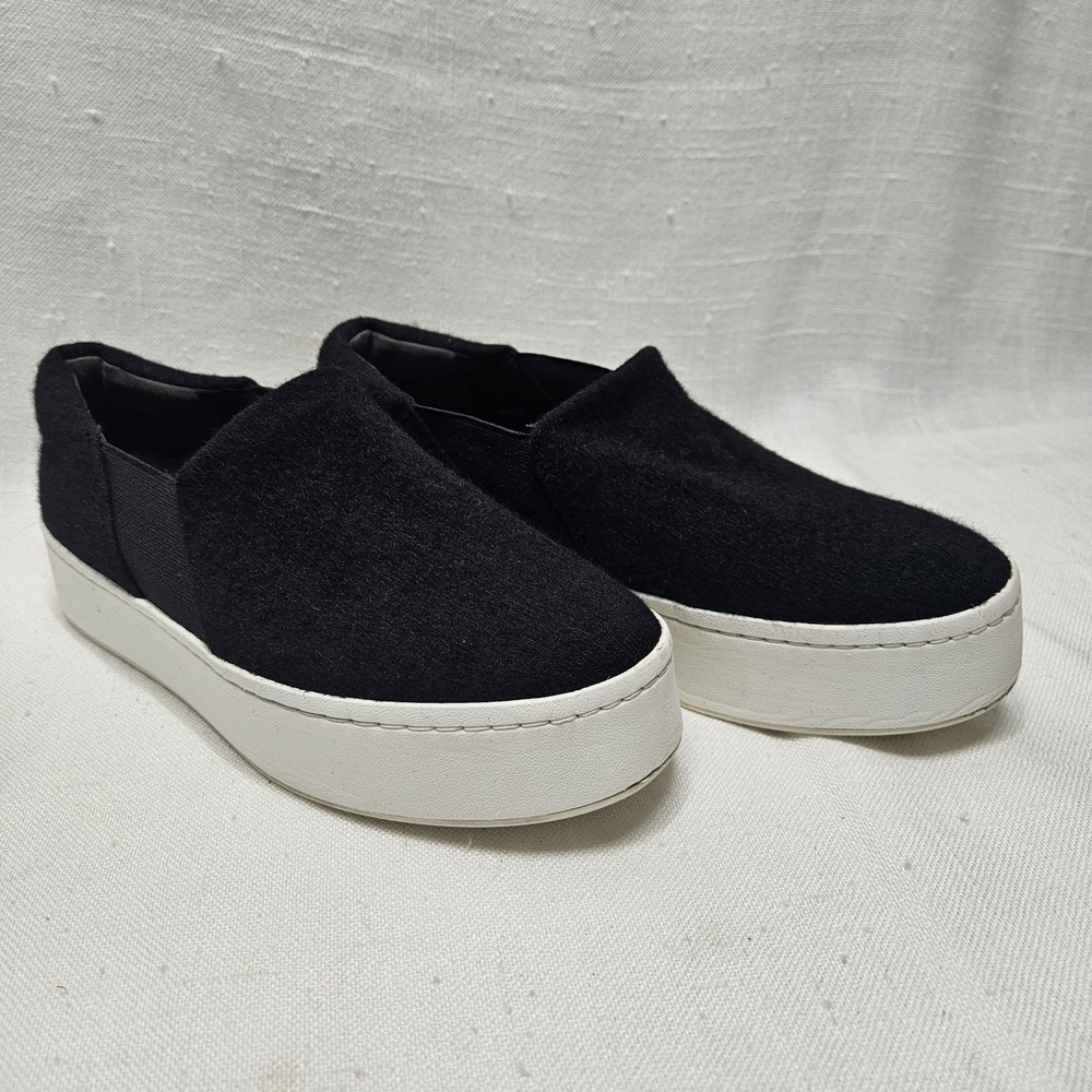 Vince Warren Slip On Sneakers Womens 7 Black Felted Wool Platform Flatform Shoes - Picture 2 of 14